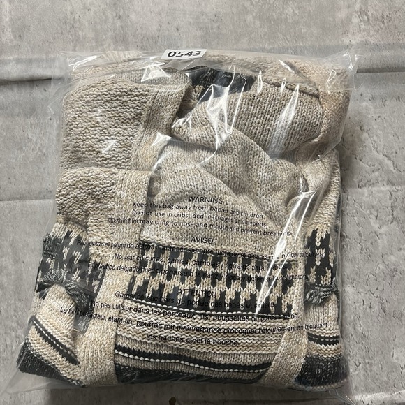 Tommy Hilfiger Cardigan Mens L Nordic Henley Mock Neck Camel Hair Striped - Picture 10 of 10